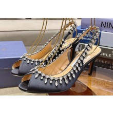 Aquazzura Heel 7.5cm Temptation Crystal Satin Sandals Black 2024