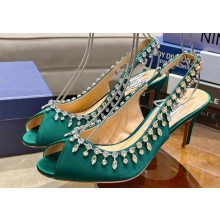 Aquazzura Heel 7.5cm Temptation Crystal Satin Sandals Green 2024