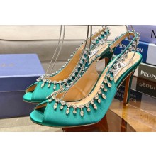 Aquazzura Heel 10cm Temptation Crystal Satin Sandals Green 2024