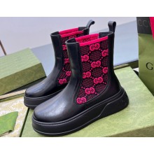 Gucci Heel 4.5cm Women/Men ankle boots with GG jersey Black/Fuchsia 2024