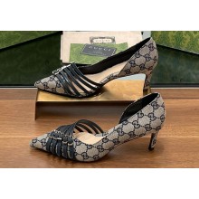 Gucci Heel 6.5cm Women's pumps with Multi buckles GG Canvas Blue 2024