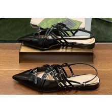 Gucci Women's strappy ballet flats with Multi buckles 796015 leather Black 2024