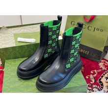 Gucci Heel 4.5cm Women/Men ankle boots with GG jersey Black/Green 2024