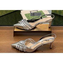 Gucci Heel 6.5cm Women's Slingback pumps with Multi buckles 796016 leather Silver 2024