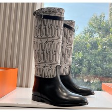 Hermes Jumping boots in calfskin and printed H canvas 2024