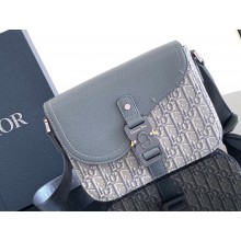 Dior Small Saddle Messenger Bag with Flap in Deep Gray Dior Oblique Jacquard and Deep Gray Grained Calfskin 2024