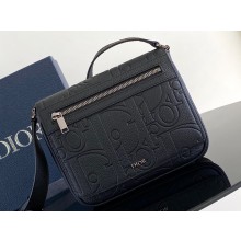 Dior Messenger Bag with Flap in Black Dior Gravity Leather and Black Grained Calfskin 2024
