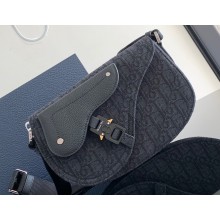 Dior Saddle Messenger Bag in Black Oblique Jacquard and Black Grained Calfskin 2024