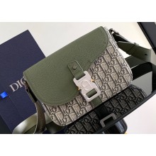 Dior Small Saddle Messenger Bag with Flap in Khaki Dior Oblique Jacquard and Khaki Grained Calfskin 2024