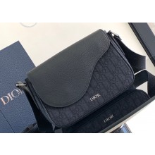 Dior Mini Saddle Messenger Bag in Black Oblique Jacquard and Black Grained Calfskin 2024