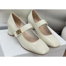 Miss Dior Heel 3.5cm Pumps with Elastic strap in White Patent Calfskin 2024