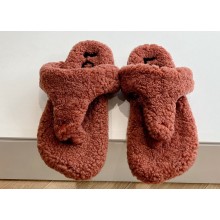 Loewe Ease Toe post shearling Women/Men sandals Brick Red 2024