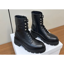 Celine Heel 5cm Triomphe Rangers Mid Lace-Up Boots In Shiny Bull Black 2024