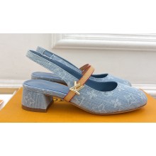 Louis Vuitton Heel 3.5cm Romy Slingback Pumps LV By The Pool Light Blue 2024