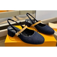 Louis Vuitton Heel 3.5cm Romy Slingback Pumps Denim Dark Blue 2024