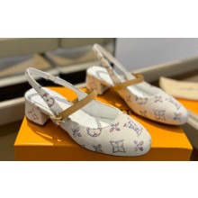 Louis Vuitton Heel 3.5cm Romy Slingback Pumps Tweed White 2024