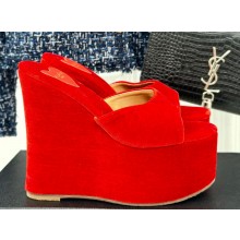 Alaia Heel 13.5cm Platform 3cm velvet Wedge Mules Cherry Red 2024