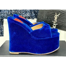 Alaia Heel 13.5cm Platform 3cm velvet Wedge Mules Blue 2024