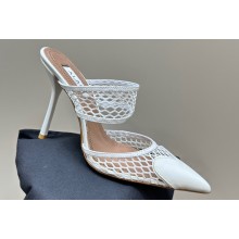 Alaia Heel 10.5cm Le Cœur Heart Mules In Fishnet White 2024
