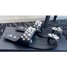 Alaia Folded Flat Mules With Spheres On Calfskin Black 2024