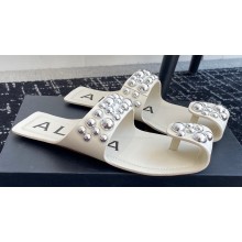 Alaia Folded Flat Mules With Spheres On Calfskin White 2024