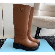 Prada Heel 5cm Calfskin High Boots Brown 2024