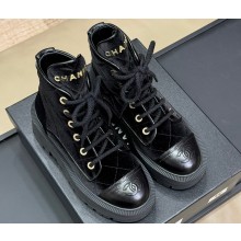 Chanel Calfskin and Velvet Quilting Combat Boots Black 2024