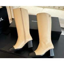 Chanel Heel 7cm Calfskin Chain High Boots G45977 Beige 2024