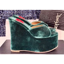 Alaia Heel 13.5cm Platform 3cm velvet Wedge Mules Green 2024
