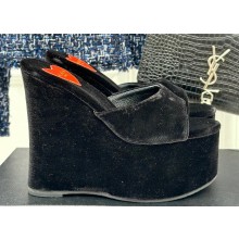 Alaia Heel 13.5cm Platform 3cm velvet Wedge Mules Black 2024