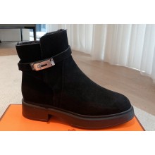 Hermes Veo ankle boots in monochrome suede calfskin Black and lined with woolskin 2024