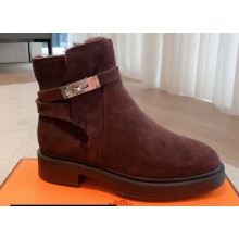 Hermes Veo ankle boots in monochrome suede calfskin Burgundy and lined with woolskin 2024