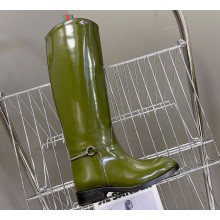 Gucci Heel 2.5cm Buckle-Detail Knee-Length Boots in Brushed Leather Green 2024