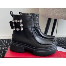 Roger Vivier Wallaviv Strass Buckle Chelsea Ankle Boots in leather Black 2024