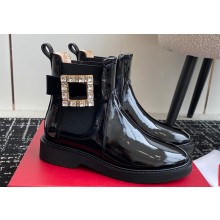 Roger Vivier Strass Buckle Chelsea Ankle Boots in Patent leather Black 2024