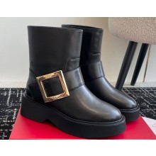 Roger Vivier Viv' Rangers Biker Booties with Metal buckle in leather Black 2024