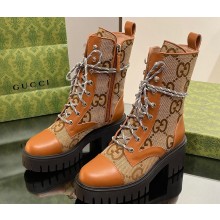 Gucci Women's Lace-up Ankle Boots in Jumbo GG Canvas and Leather Brown 2024