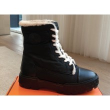 Hermes Fresh Women/Men ankle boots in parachute fabric and calfskin Black with shearling lining 2024