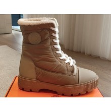 Hermes Fresh Women/Men ankle boots in parachute fabric and calfskin Khaki with shearling lining 2024