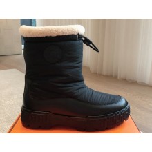 Hermes Journey Women/Men ankle boots in parachute fabric and calfskin Black with shearling lining 2024