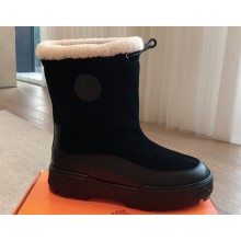 Hermes Journey Women/Men ankle boots in suede calfskin and calfskin Black with shearling lining 2024