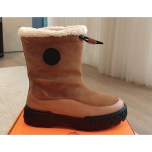 Hermes Journey Women/Men ankle boots in suede calfskin and calfskin brun fumé / écru with shearling lining 2024