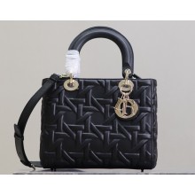 Dior Medium Lady Dior Bag in Black Graphic Cannage Calfskin 2024