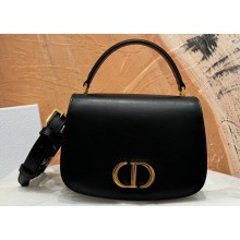 Dior Medium 30 Montaigne Avenue Top Handle Bag in Black Ribbed Calfskin 2024
