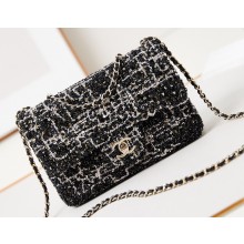 Chanel Cotton, Wool Tweed, Sequins & Gold-Tone Metal Mini Classic Handbag A69900 Black 2024