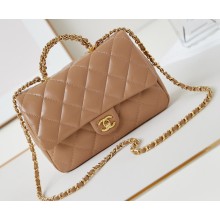 Chanel Shiny Lambskin & Gold-Tone Metal Mini Flap Bag with Top Handle AS5043 Beige 2024