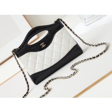 Chanel Shiny Lambskin & Gold-Tone Metal CHANEL 31 Nano Shopping Bag AP3656 White/Black 2024
