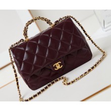 Chanel Shiny Lambskin & Gold-Tone Metal Mini Flap Bag with Top Handle AS5043 Burgundy 2024