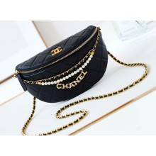 Chanel Shiny Lambskin, Imitation Pearls & Gold-Tone Metal Waist Bag AS4991 Black 2024