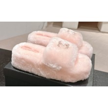 Chanel Chain CC Logo Shearling Fur Platform Mules Pink 2024